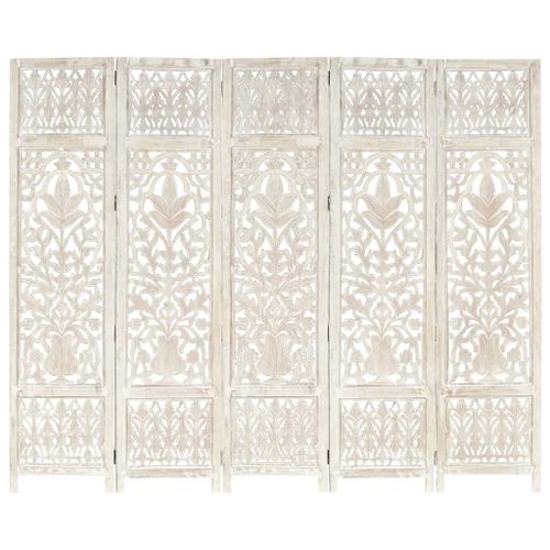 vidaXL Cloison de séparation 5 panneaux Blanc 200x165 cm Bois manguier