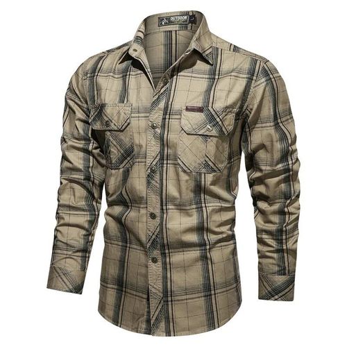 Chemise De Travail D'affaires Décontractée Pour Hommes,Chemises À Carreaux D'extérieur,Chemises D'outillage Multi-Poches,Chemises S À Manches Longues,Grande Taille