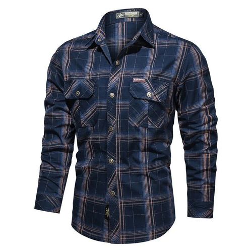 Chemise De Travail D'affaires Décontractée Pour Hommes,Chemises À Carreaux D'extérieur,Chemises D'outillage Multi-Poches,Chemises S À Manches Longues,Grande Taille