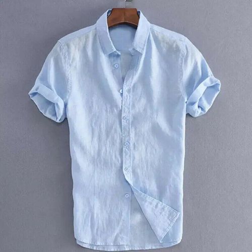 Chemises En Lin À Manches Courtes Pour Hommes,Chemises Monochromes Décontractées,Chemisier À Col Rabattu,Chemise Respirante Pour Hommes,Été