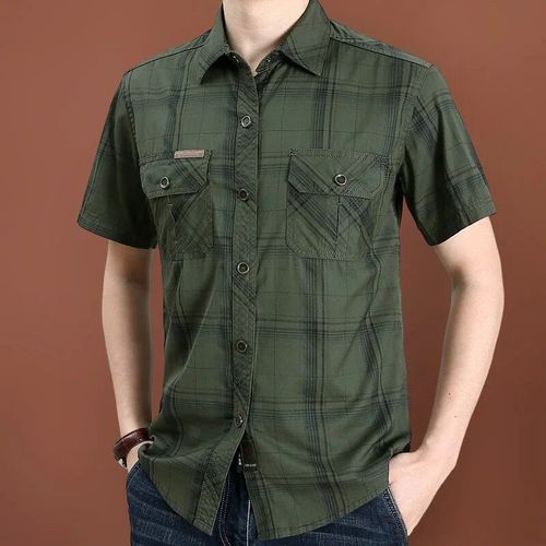 Chemise À Carreaux À Manches Courtes Pour Hommes,Surchemise Respirante,Coupe Couvertes,Manteau Décontracté En Coton,Salle De Sport,Été,Style