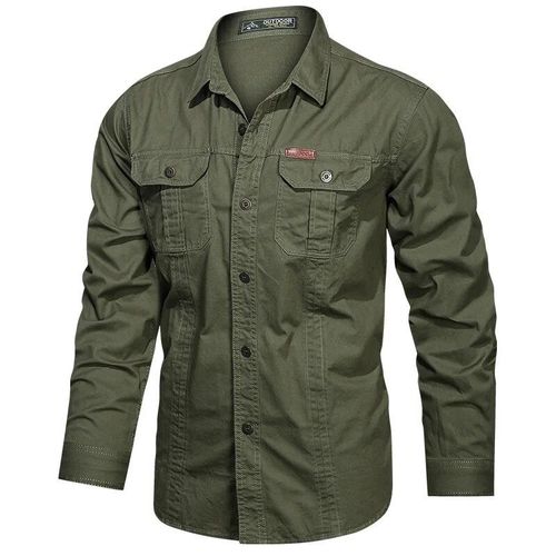 Chemise En Coton À Manches Longues Pour Homme,Chemise Multi-Poches,Randonnée En Plein Air,Camping,Gardien,Document Solide,Grande Taille