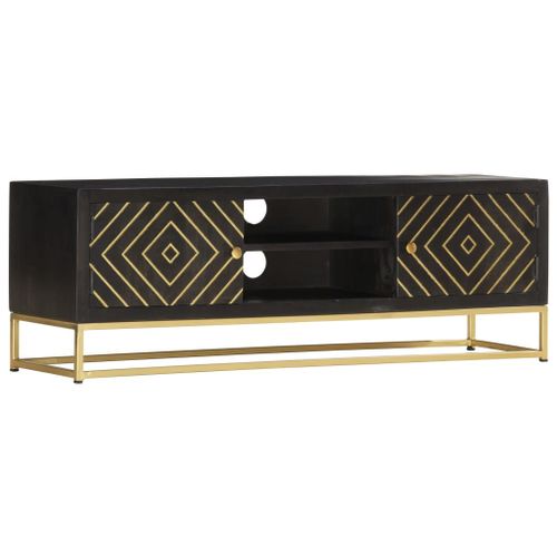 Meuble Tv Noir Et Doré 120 X 30 X 40 Cm Bois Massif De Manguier - Vidaxl