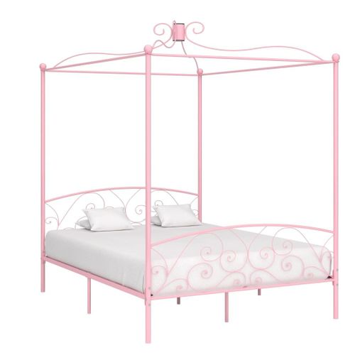 Cadre De Lit À Baldaquin Rose Métal 160 X 200 Cm - Vidaxl
