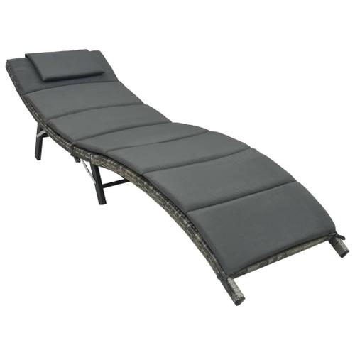 Vidaxl Chaise Longue Pliable Avec Coussin Résine Tressée Gris