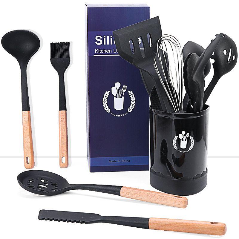 Manche En Bois Ustensiles De Cuisine En Silicone Ensemble De... - 4