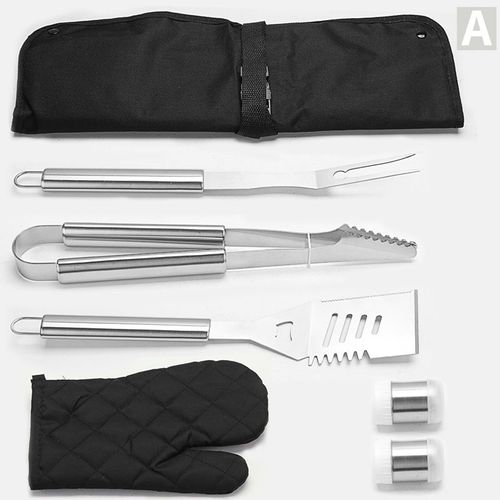 Tablier De Barbecue En Acier Inoxydable Explosif, Outils De Barbecue, Ensemble De 7 Pieces, Fourchette De Barbecue En Plein Air, Pince A Nourriture Pour Pelle A Poisson Frit, Tablier, Ensemble De 5 Pieces, Grand Tube A
