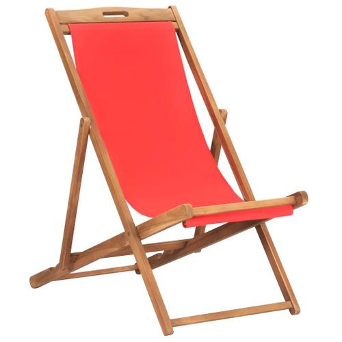 Chaise De Plage Pliable Bois De Teck Solide Rouge