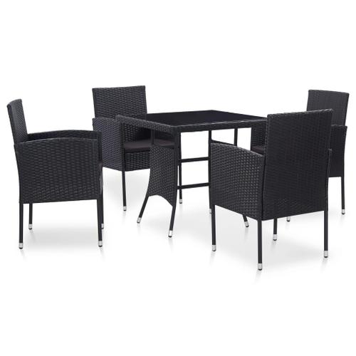 Mobilier À Dîner D'extérieur 5 Pcs Résine Tressée Noir