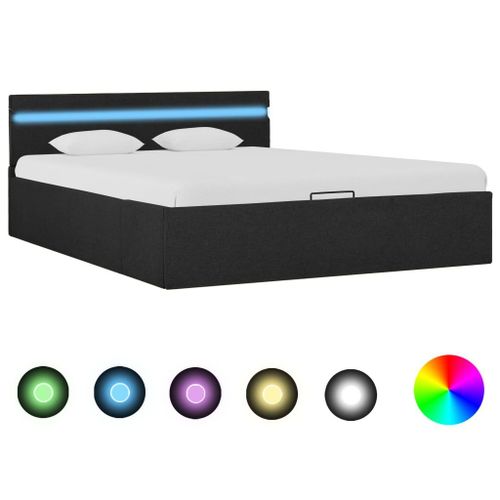 Vidaxl Cadre De Lit À Stockage Avec Led Gris Foncé Tissu 140x200 Cm