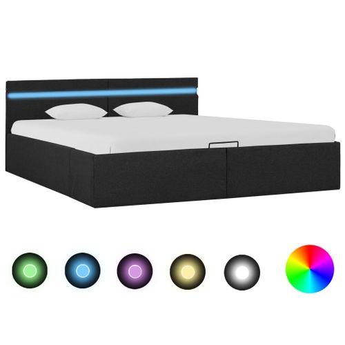 Cadre De Lit À Stockage Avec Led Gris Foncé Tissu 160x200 Cm