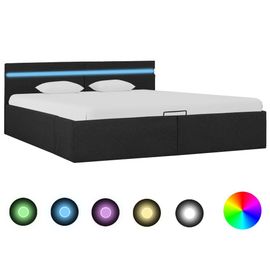 Cadre De Lit À Stockage Avec Led Gris Foncé Tissu 160x200 Cm