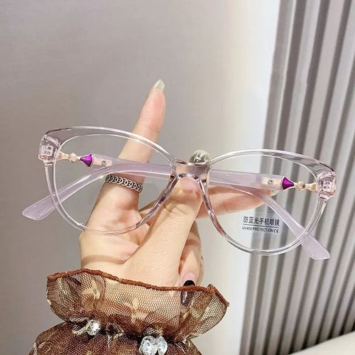 Lunettes De Lecture Carillon Finies De Luxe Pour Femmes,Blocage De La Lumière Bleue,Presbytie Pour Femme,Design ?il De Chat,Lunettes De Vue De Loin,Mode - Type Purple #D 