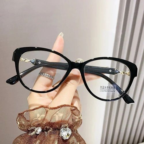 Lunettes De Lecture Carillon Finies De Luxe Pour Femmes,Blocage De La Lumière Bleue,Presbytie Pour Femme,Design ?il De Chat,Lunettes De Vue De Loin,Mode - Type Black #B 
