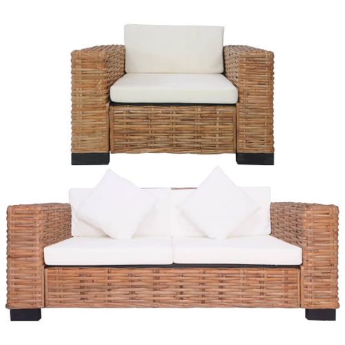 Vidaxl Ensemble De Canapés 2 Pcs Avec Coussins Rotin Naturel