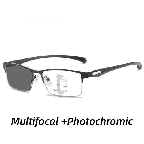 Lunettes De Lecture Photochromiques Multifocales Progressives Pour Hommes,Anti-Lumière Bleue,Lunettes De Vue De Loin,Demi-Monture,Affaires,Presbytie - Type Photochromic-Black #E 