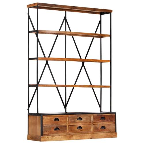 Vidaxl Bibliothèque À 4 Étagères Avec 6 Tiroirs 122x36x181 Cm Manguier