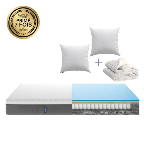 Emma | Pack Hybride 140x190 Cm | Matelas Mémoire De Forme + Ressorts | Meilleur Choix Emma | 2 Oreillers Nuage Essentiel + Couette Nuage