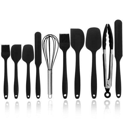 Nouveau Grattoir De Cuisson Ensemble Grattoir En Silicone Intégré Gâteau Creme Spatule Outil De Cuisson, Nouvelle Boîte De Couleur Noire De 10 Pieces