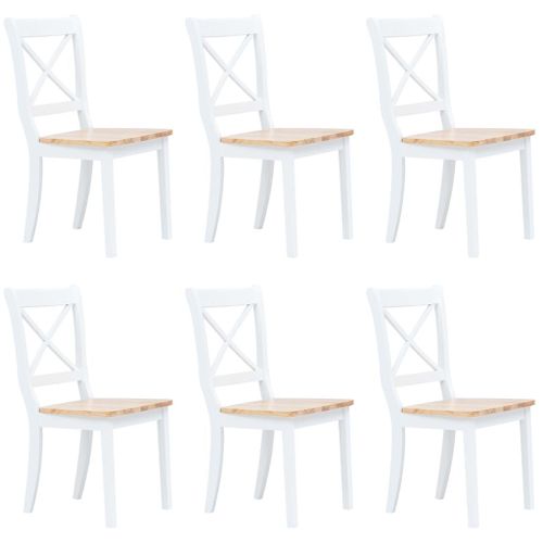 Vidaxl Chaises À Manger Lot De 6 Blanc Et Bois Clair Bois Hévéa Massif