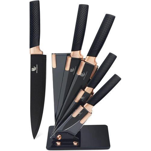 Ensemble De Couteaux De Cuisine Noirs Avec Bloc 6 Pièces Ensemble De Couteaux De Chef Professionnel Avec Gantelets Dorés Et Ensemble De Couteaux Ultra Tranchants Comme Cadeau Pour Le Chef