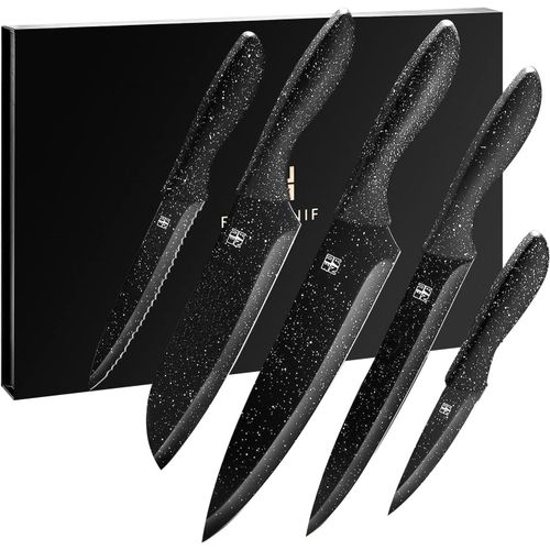 Ensemble De Couteaux 5 Pcs Ultra Sharp Ensemble De Couteaux De Chef Professionnel Avec Étuis Et Coffret Cadeau, Ensemble De Couteaux De Cuisine Pour La Cuisson Polyvalent (Noir Et Blanc)