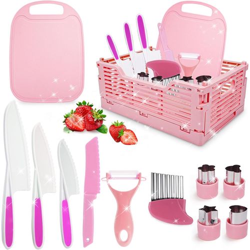 Couteau Enfant, Kit Cuisine Jouet Enfant 2 3 4 5 6 Ans, Couteau Enfant Qui Ne Coupe Pas, Couteau Sécurité De Montessori Enfants Pour Couper Des Fruits Ou Légumes (Rose)