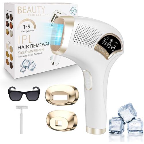 Épilateur À Lumière Pulsée, Hr/Sc/Ra 3-En-1 Ipl Épilateur Laser Avec 9 Niveaux D'énergie, Flashes Ipl Épilateur Electrique Avec 2 Modes Pour Femme Et Homme, Visage, Corps