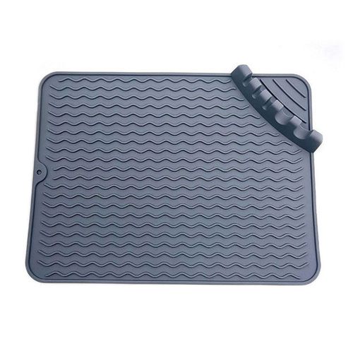 Nouveau Carré Silicone Cuillere Tapis Stockage Tapis De Vidange Cuisine Ménage Isolé Table Cuillere Support, Gris Ardoise-Grand