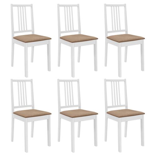 6 Pcs Chaises À Dîner Avec Coussins Blanc Bois Solide - Vidaxl