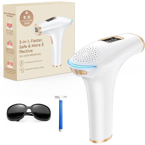 Épilateur Lumière Pulsée,Ipl Laser 999900 Flashes Avec 9 Niveaux Et 3 Fonctions Hr/Sc/Ra Pour Femme Et Homme,Visage,Corps,Bikini,Aisselles¿