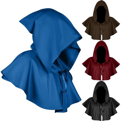 Costume Vintage Médiéval Pour Hommes Et Femmes, Cape À Capuche, Pour Fête D'Halloween, Déguisement De Vampire, Couleur Unie, Accessoires