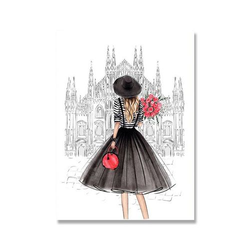 Affiche murale en toile avec motif aquarelle, Eiffel, femme Girly, pour décoration de maison, sans cadre 40x50cm no frame