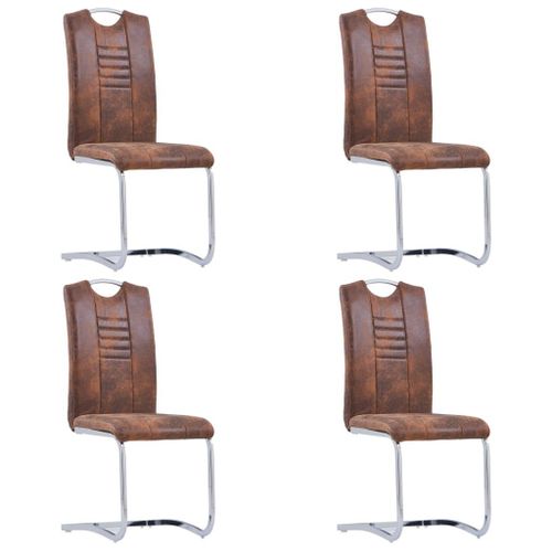Chaises À Dîner Cantilever 4 Pcs Marron Similicuir Daim - Vidaxl