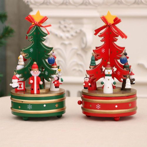 Boîte À Musique Rotative En Bois De Noël, Maison Des Amis, Arbre, Jouets Pour Enfants, Cadeaux De Noël, Ornements De Table