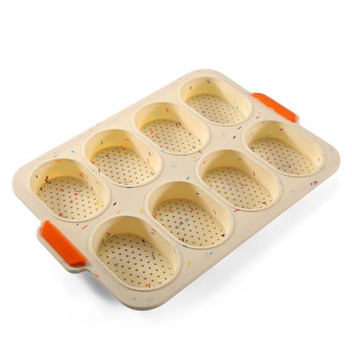 Moule A Gâteau Ovale En Silicone 8 Compartiments Pain Français Cuisson Gâteau En Silicone Ménager Antiadhésif, Beige + Barre De Couleur