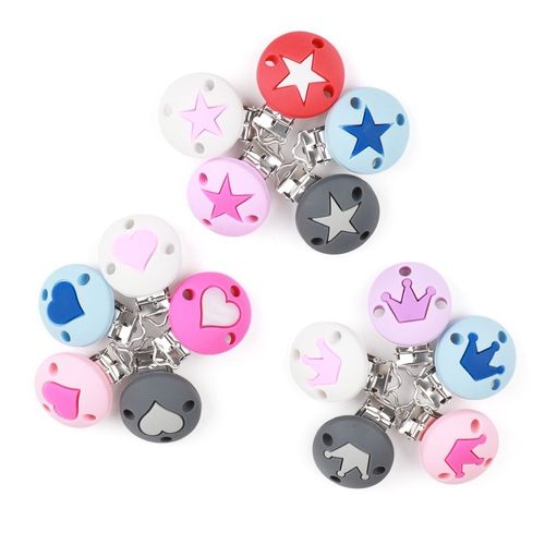 Attache-Tétine En Silicone Pour Bébé, 3 Pièces/Lot, Clip De Sucette Couronne De Dessin Animé, Perle, Accessoires De Dentition, Clip Mamelon Fermoir, Jouet, Chaîne Factice Sans Bpa