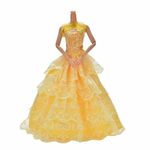 Robe De Mariée En Dentelle Pour Filles, 4 Couches, Longueur Au Sol, Faite À La Main, Poupée Princesse, Pour Barbie, Cadeaux Pour Filles