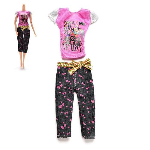 T-Shirt Et Pantalon Capri Avec Imprimé De Personnages De Lettres Pour Poupées Barbie, Ensemble De Vêtements Décontractés À La Mode Pour L'été