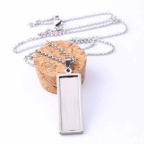 Onwear5 Pièces, Paramètres De Base Cabochon En Acier Inoxydable Pour Pendentif, Blancs, Pour Collier, Rectangulaire, Avec Chaîne, Découvertes De Bricolage 10x30mm