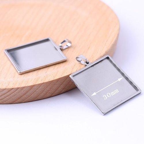 Pendentif Blanc En Acier Inoxydable, 10 Pièces, Cabochon, Paramètres De Base, Plateau 30mm De Diamètre, Bijoux Carrés, Lunettes Pour Collier Porte-Clés