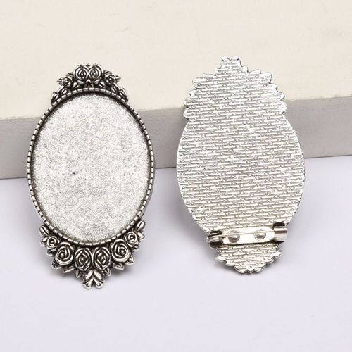 Plateau De Support De Broche En Métal Argenté Antique, 5 Pièces, 30x40mm, Cabochon Ovale, Réglage De Base, Vierge, Bricolage