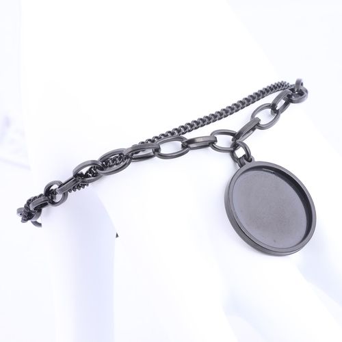 Bracelet En Acier Inoxydable, 2 Pièces, 19cm De Long, 20mm 25mm, Cabochon Noir, Réglage De Lunette, Blanc Avec Fermoir À Bascule, Résultats De Bricolage