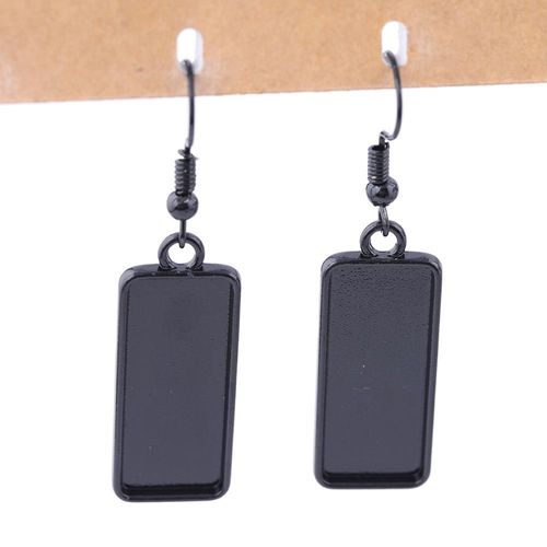 Boucles D'oreilles Cabochon Noir Rectangle 10x25mm, 10 Pièces, Cadre En Métal, Blanc Pour Boucles D'oreilles, Fournitures De Fabrication