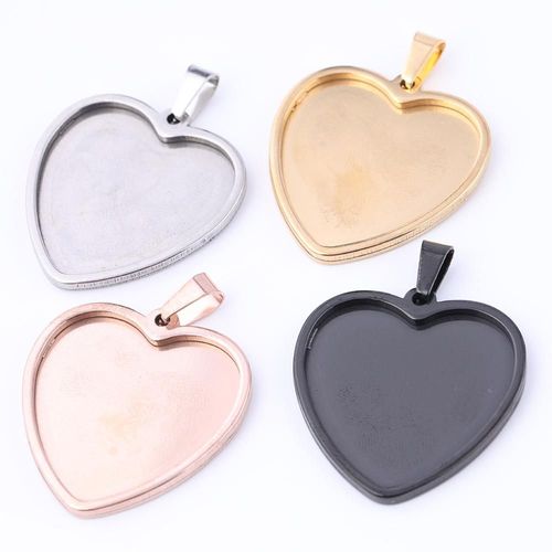 Cabochon En Forme De C¿Ur En Acier Inoxydable, 10 Pièces, Or Rose Et Noir, Pour La Fabrication De Pendentifs
