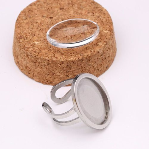 Base De Bague Camée Ovale En Acier Inoxydable 18x25mm, 5 Pièces, Paramètres De Lunette Vierge Pour La Fabrication De Bagues Avec Cabochon En Verre Transparent