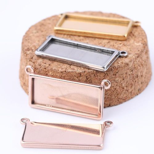 Connecteur De Cabochon Rectangulaire En Acier Inoxydable, Or Rose, 10x25mm, Paramètres De Base, Bricolage Pendentif Collier Dentelle, Plateau De Lunette Vierge, 10 Pièces
