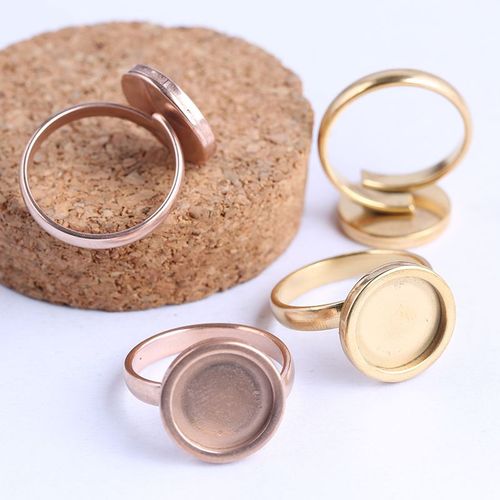 Bague Cabochon Ronde En Acier Inoxydable, 10 Pièces, Plaqué Or Rose, 12mm