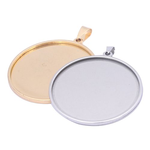 Plateau De Pendentif En Acier Inoxydable Plaqué Or, 2 Pièces, 40mm, Cabochon, Réglage De Base, Blanc, Bricolage, Collier, Accessoires De Fabrication De Bijoux