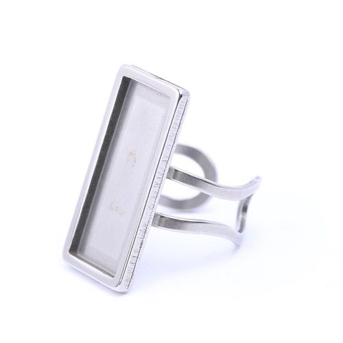 Bagues En Acier Inoxydable Blanc, 2 Pièces, Pour Cabochon Rectangulaire, 10x25mm